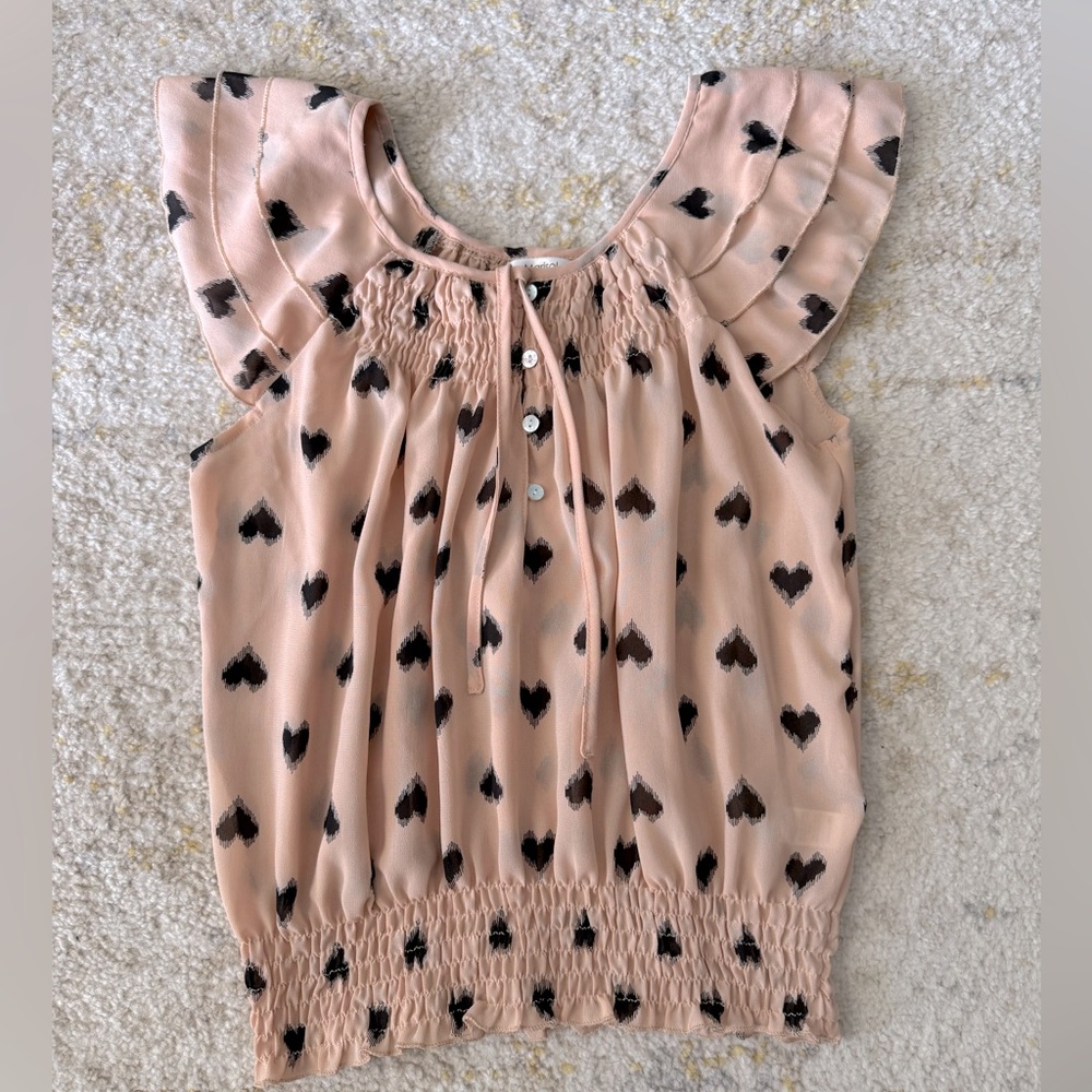Sheer cap sleeve blouse with hearts